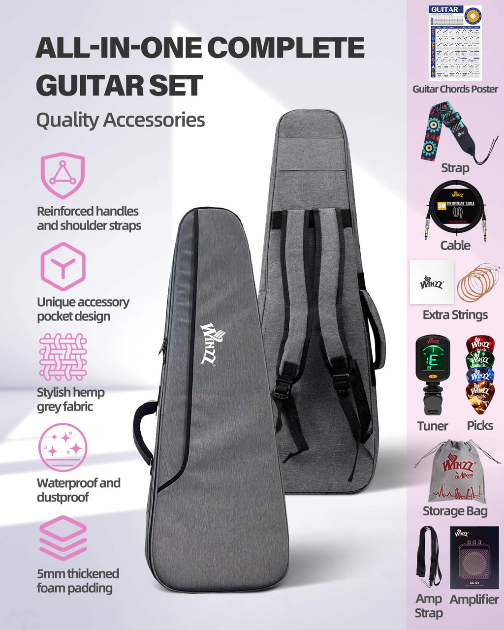 30 Inch 1/4 Size Purple Electric Guitar Kit with Amp H314