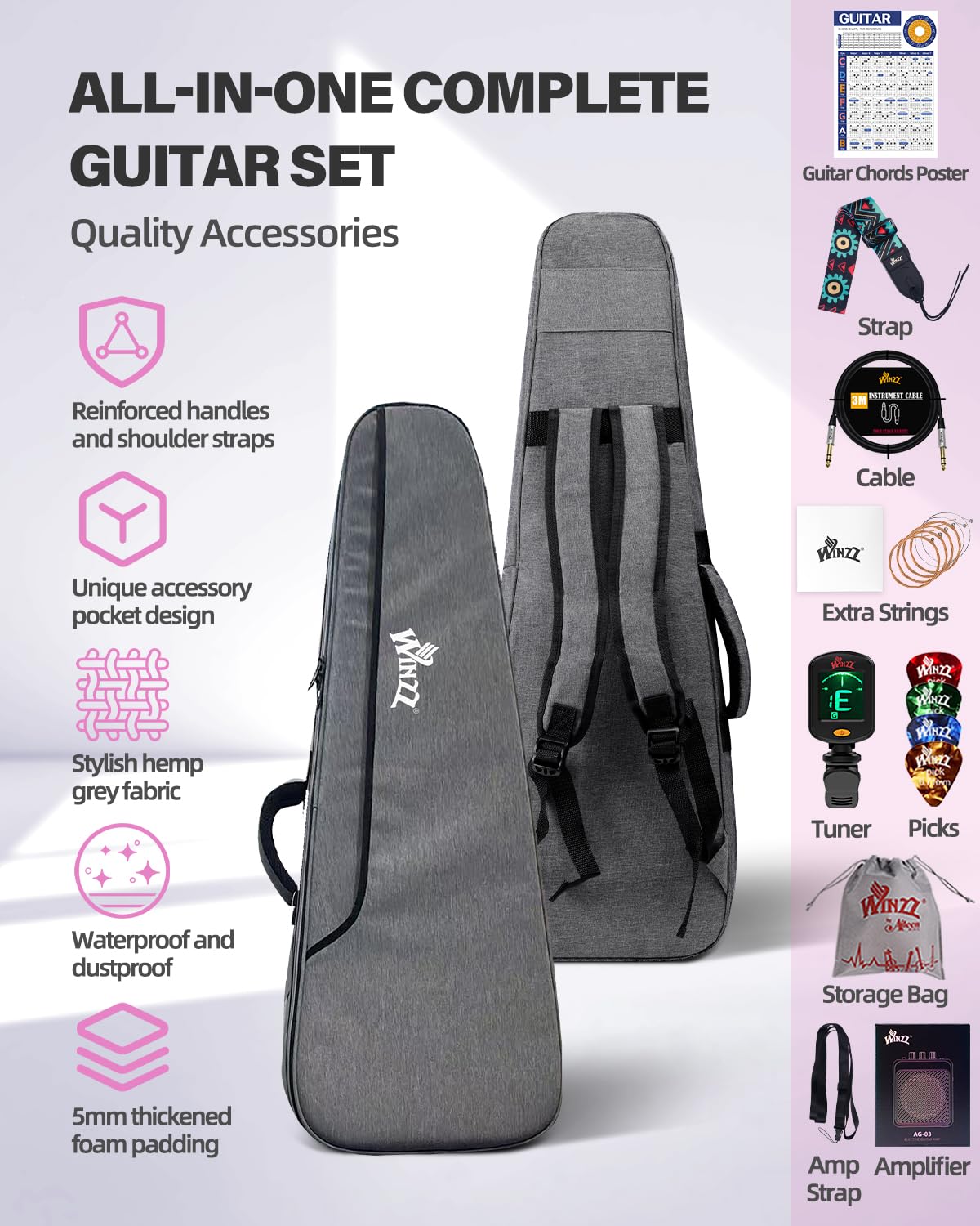 30 Inch 1/4 Size Purple Electric Guitar Kit with Amp H314