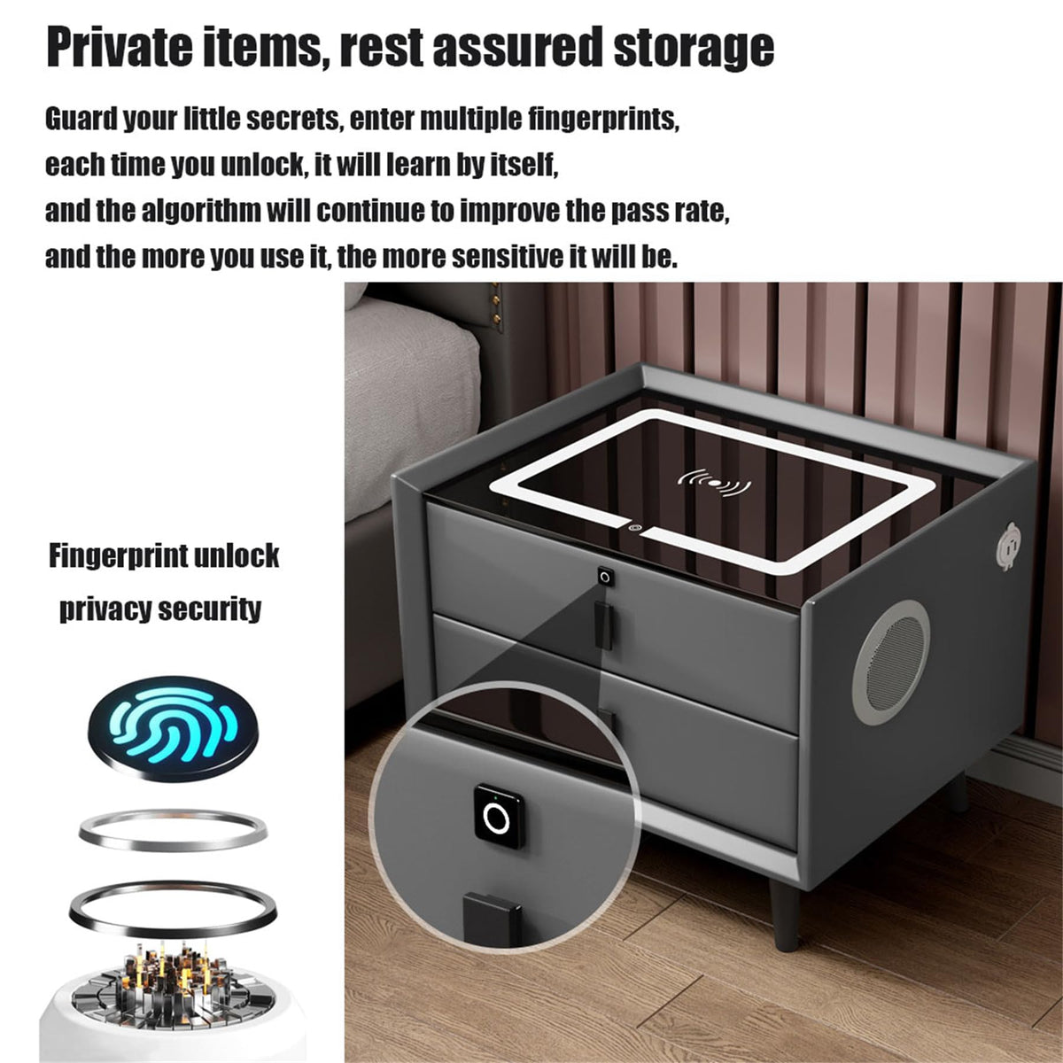 Pink 3 Drawer Smart Bedside Table with USB Charging E935628