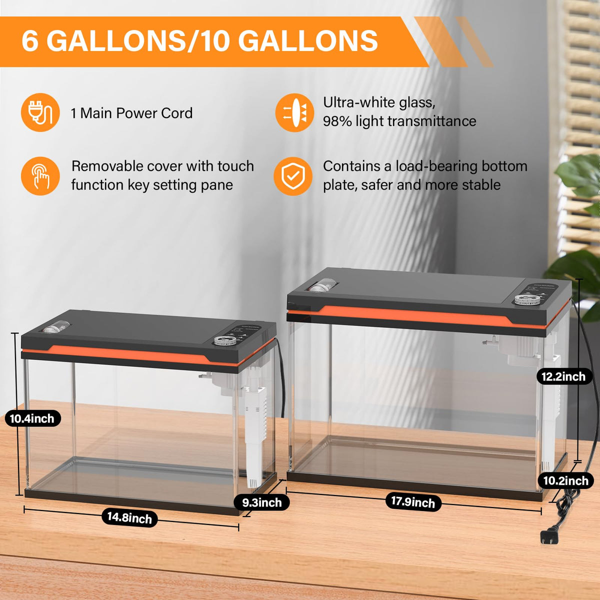 10 Gallon Glass Aquarium Starter Kit with Light Heater Pump Filter H74010