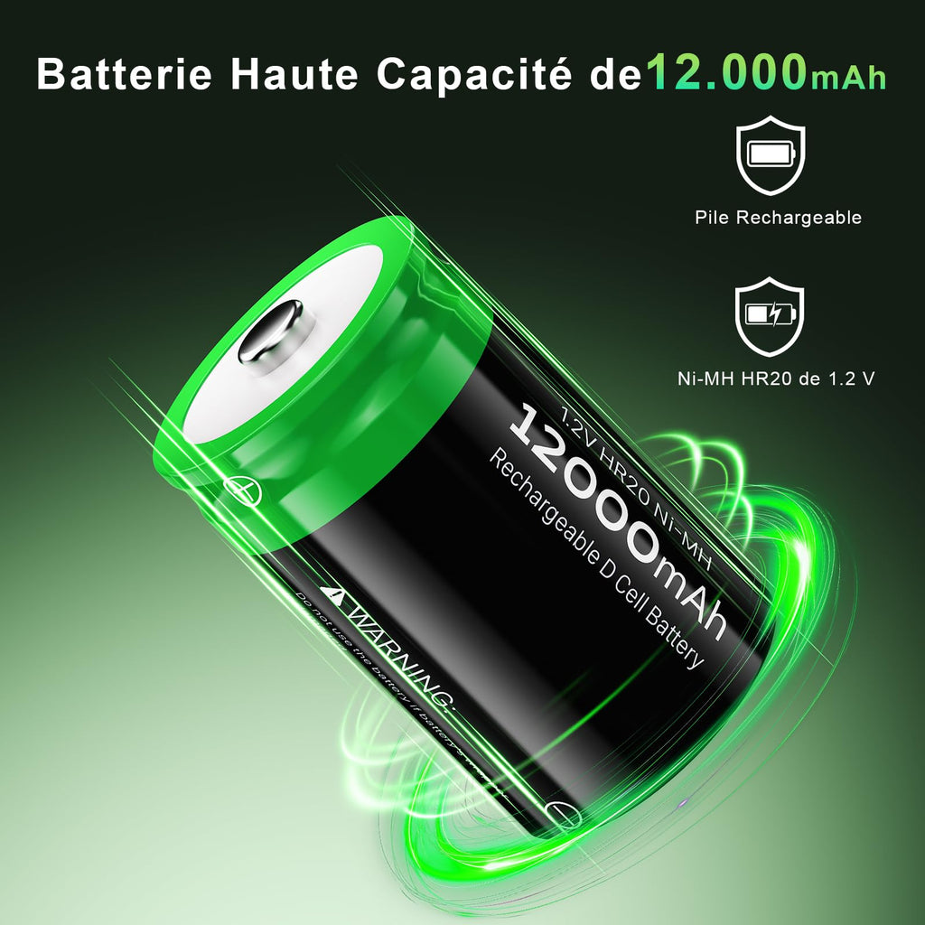 Rechargeable D Batteries, 12000mAh Ni-MH 1.2V 4-Pack Y162
