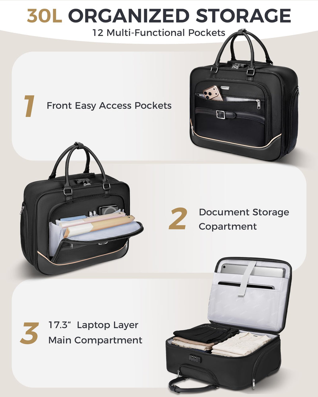 Black 17.3 In Rolling Laptop Bag with Wheels P40863