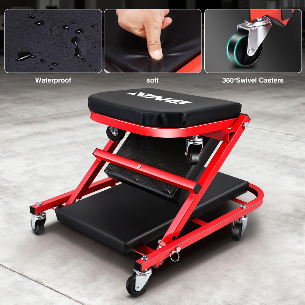 40 Inches 2 IN 1 Rolling Folding Car Creeper/Seat Red W297708