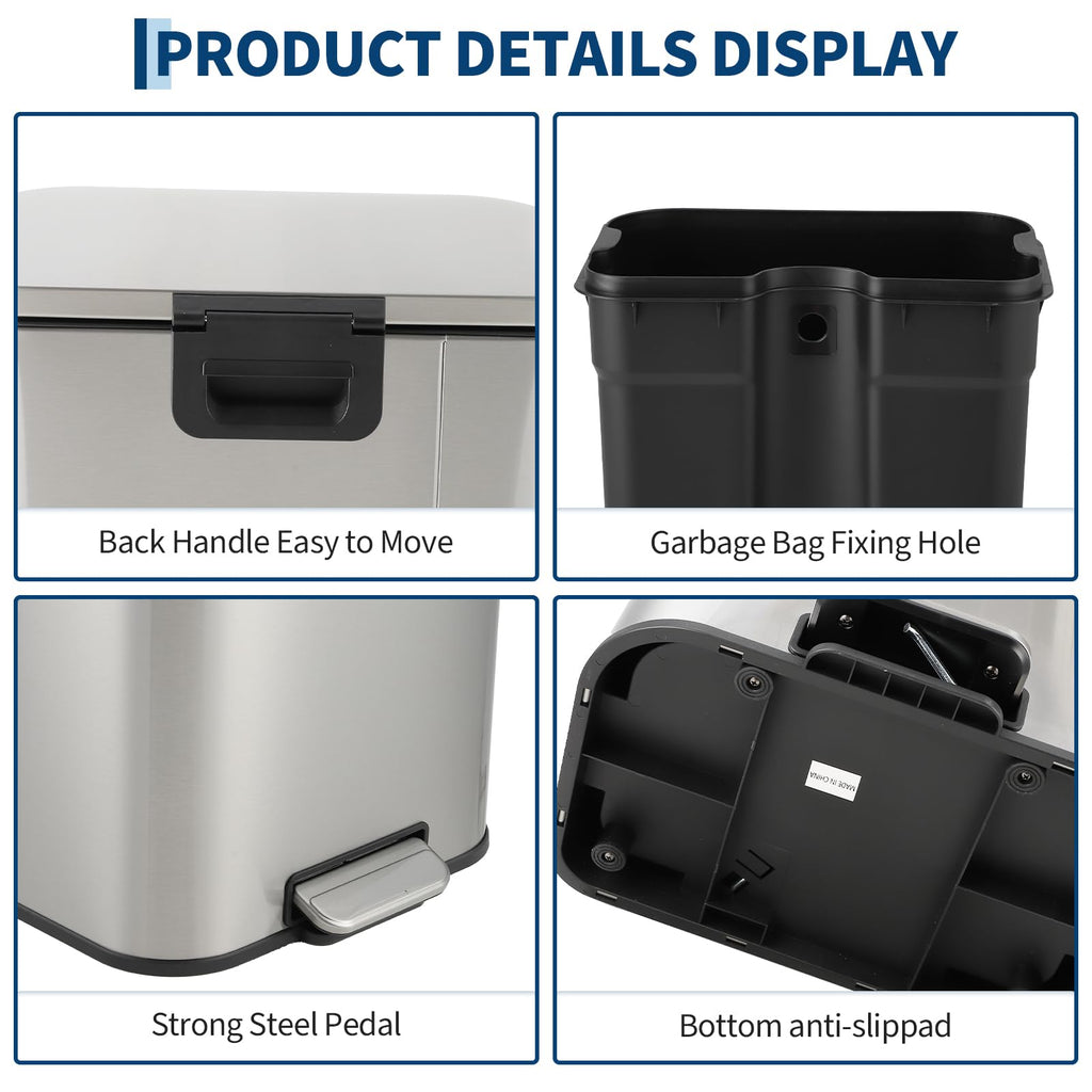 13.2 gal Stainless Steel Step Trash Can G3687