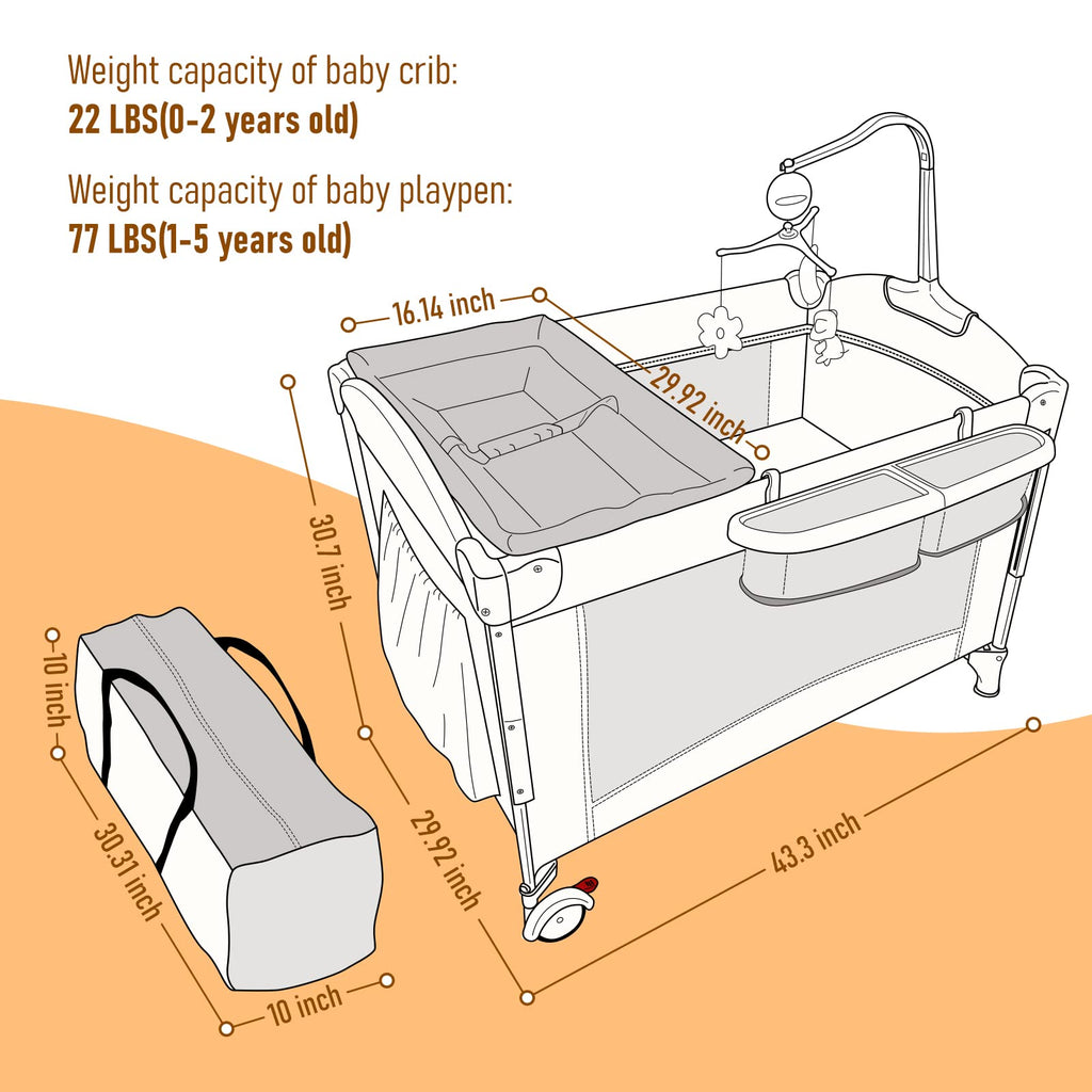 5-in-1 Baby Bassinet Bedside Sleeper Playard B556