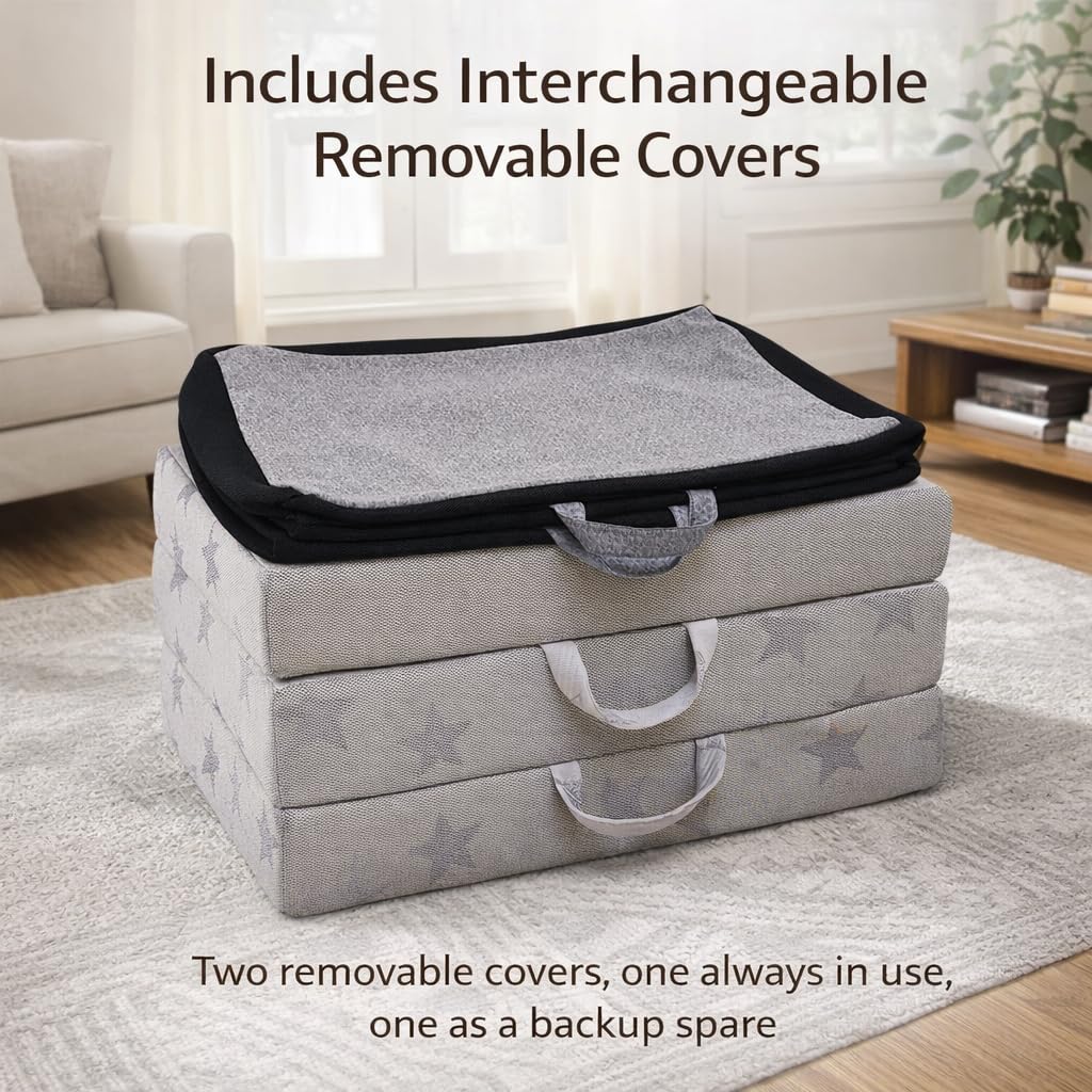 Twin 6-Inch Foam Tri Fold Floor Mattress with 2 Washable Covers N8429