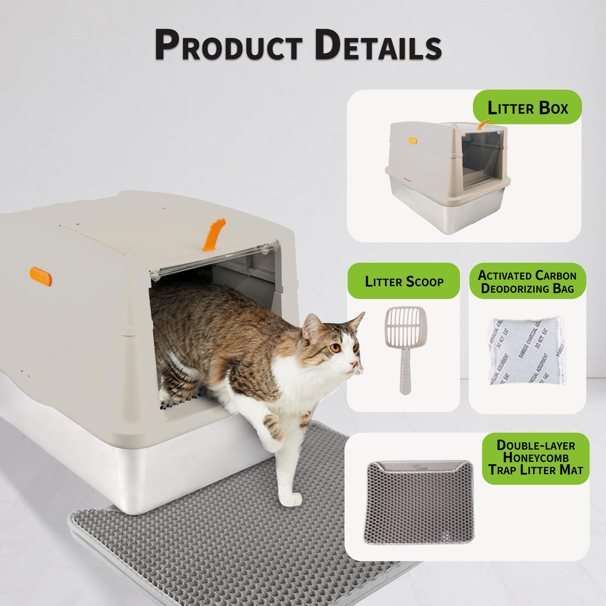 Large Stainless Steel Enclosed Cat Litter Box with Lid and Scoop Z2450