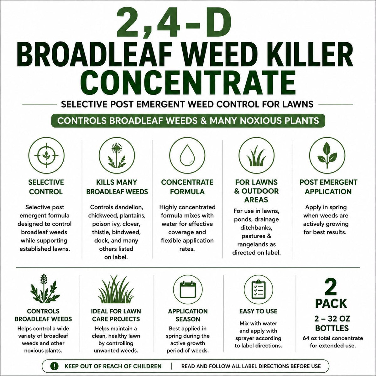 2,4-D Broadleaf Weed Killer Concentrate 32 oz 2 Pack N887860