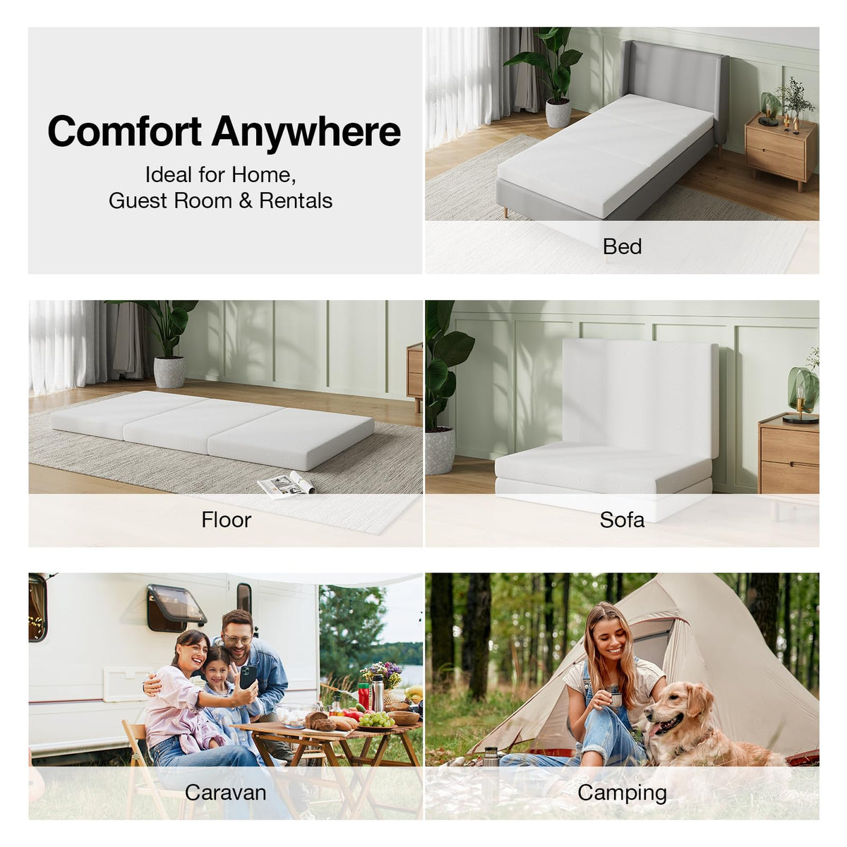 Foldable Foam Mattress Topper, Single Size 4 Inch B349978