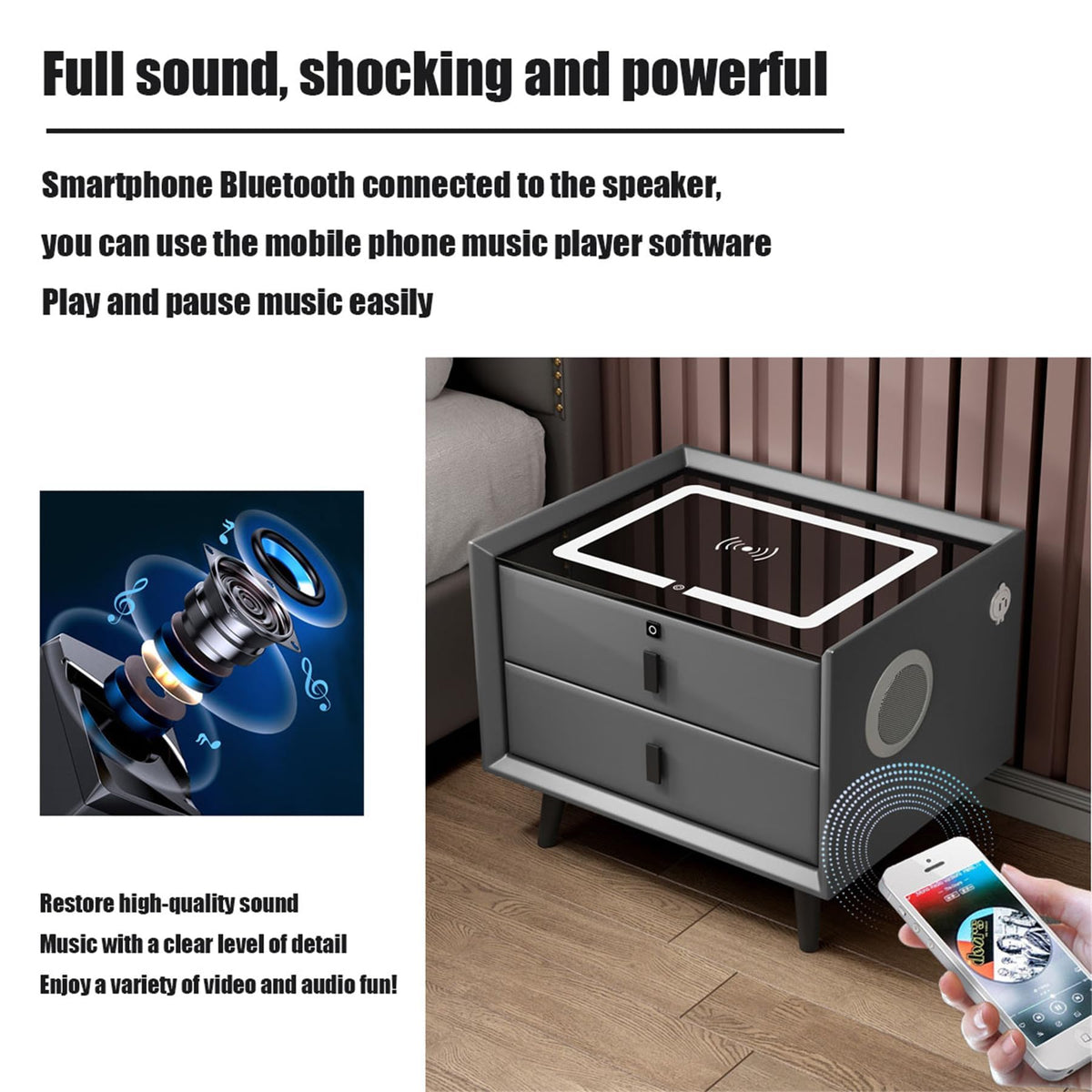 Pink 3 Drawer Smart Bedside Table with USB Charging E935628