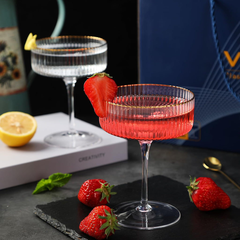 Coupe Glasses Set of 6, 10 oz Hand Blown Cocktail Glasses N4030