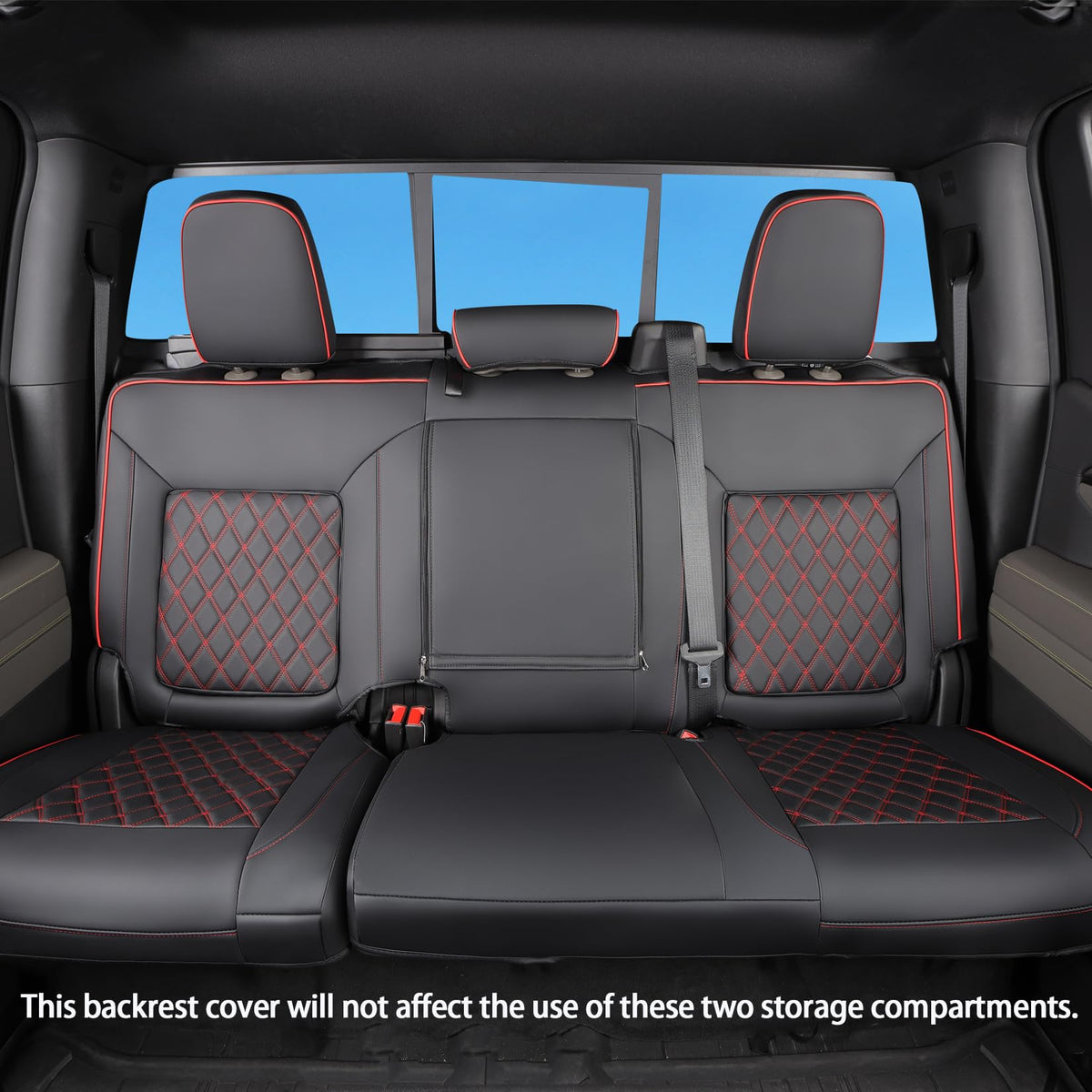 Faux Leather Seat Covers Full Set Black with Red Trim W251886