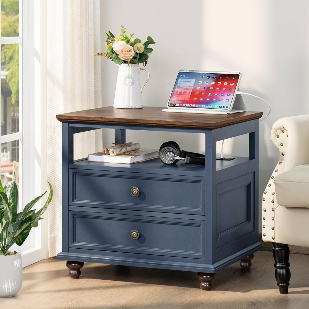 Blue 2 Drawer Wood Nightstand U51006