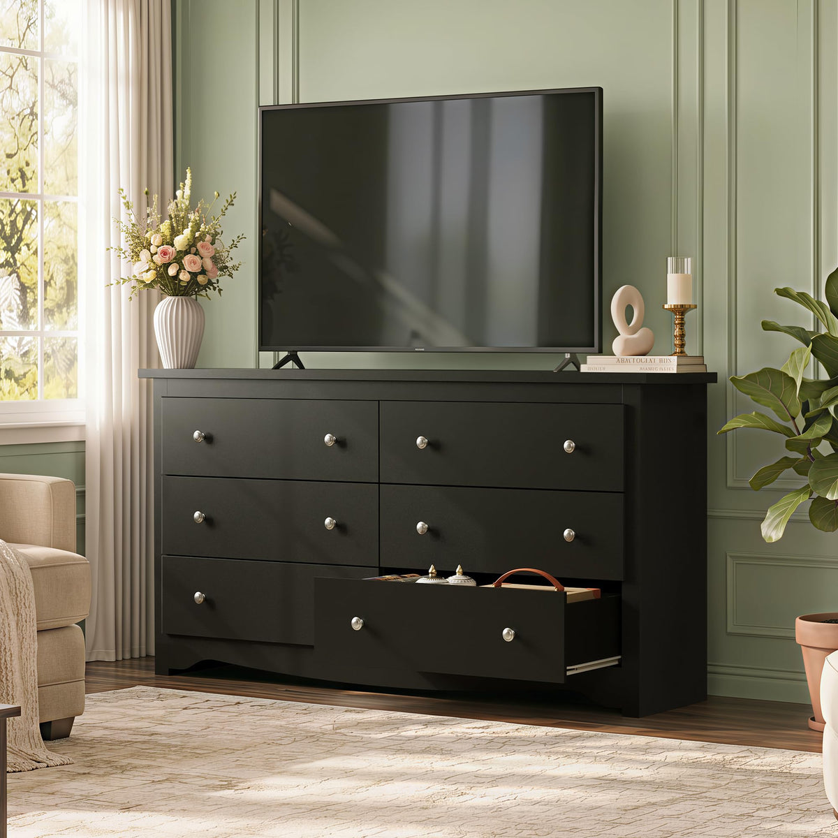 Black 6-Drawer TV Stand R327492