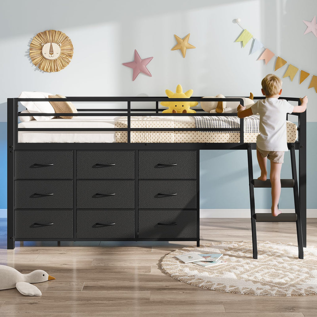 Twin Size Loft Bed with 9 Storage Drawers C826494