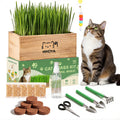 Cat Grass Kit with 5 Packets of Seeds, Wooden Planter, 6 Soil Discs, Trimming Scissors, Spray Bottle, and Mini Tools W53795
