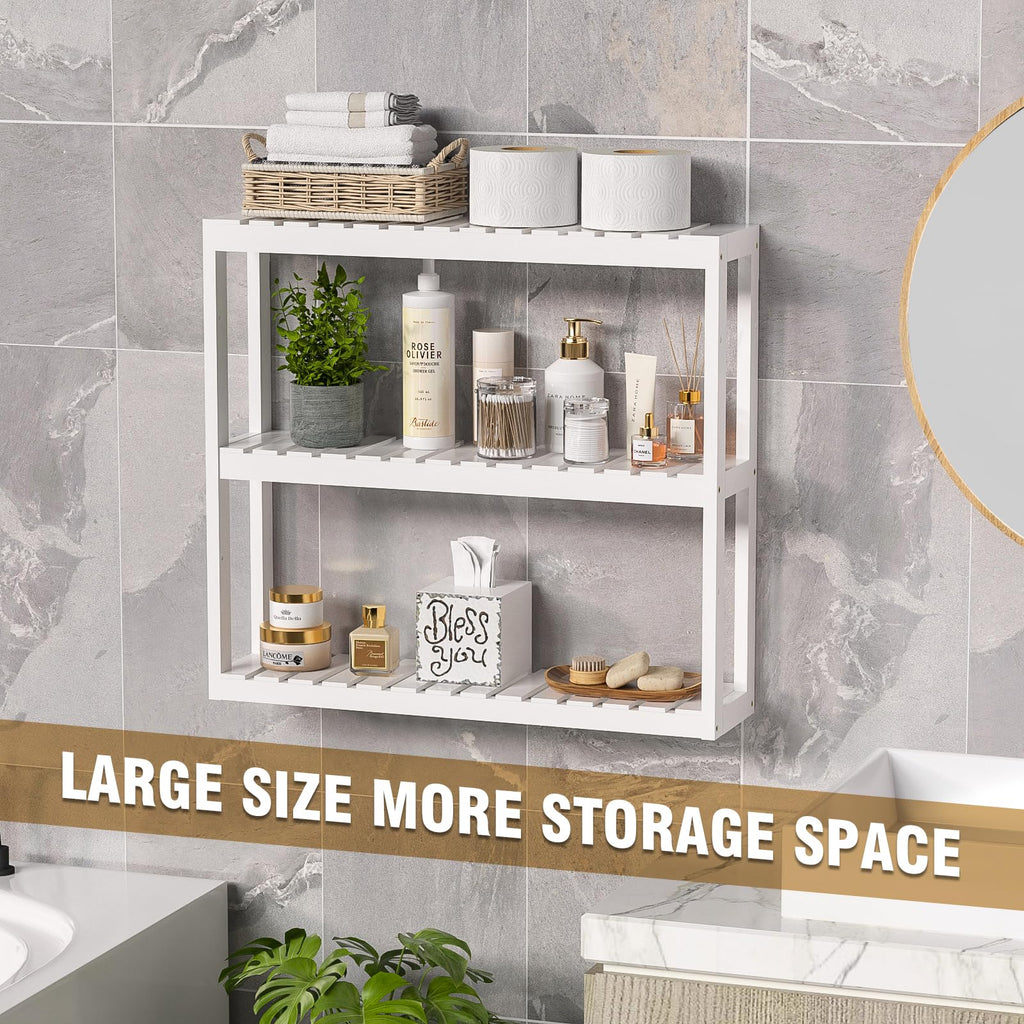 White 3 Tier Bamboo Bathroom Shelves G64885