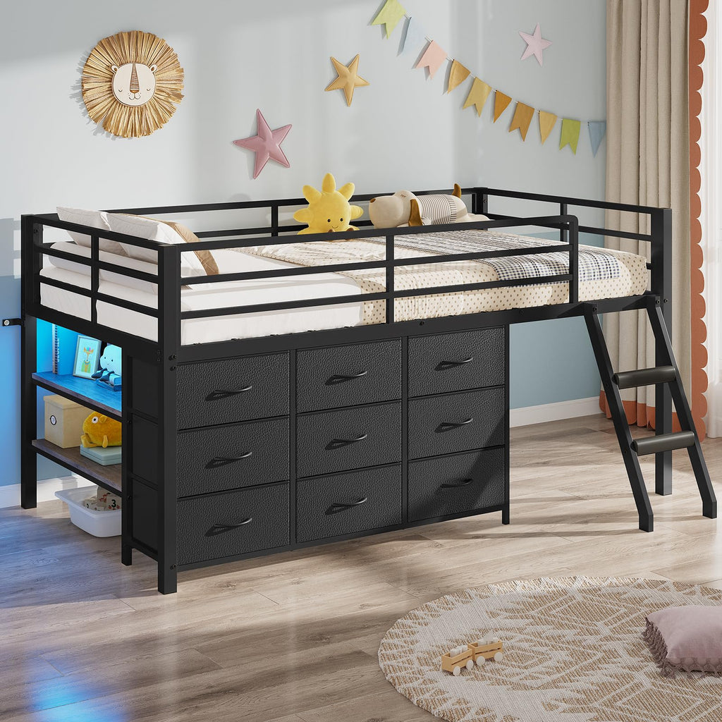 Twin Size Loft Bed with 9 Storage Drawers C826494