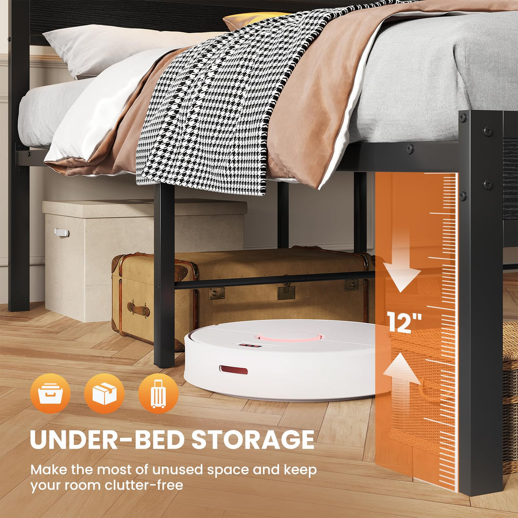 Queen Bed Frame with LED Lights and Charging Station E388026