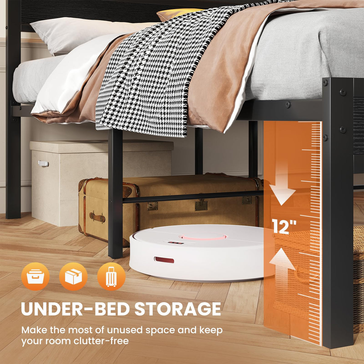Queen Bed Frame with LED Lights and Charging Station E388026