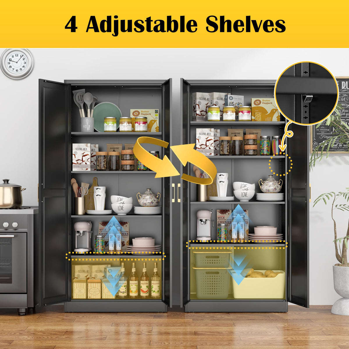 71" Metal Pantry Storage Cabinet with Doors & 4 Adjustable Shelves R48757