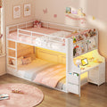 White Twin Over Twin Low Bunk Bed with Desk & 3 Storage Drawers A939983
