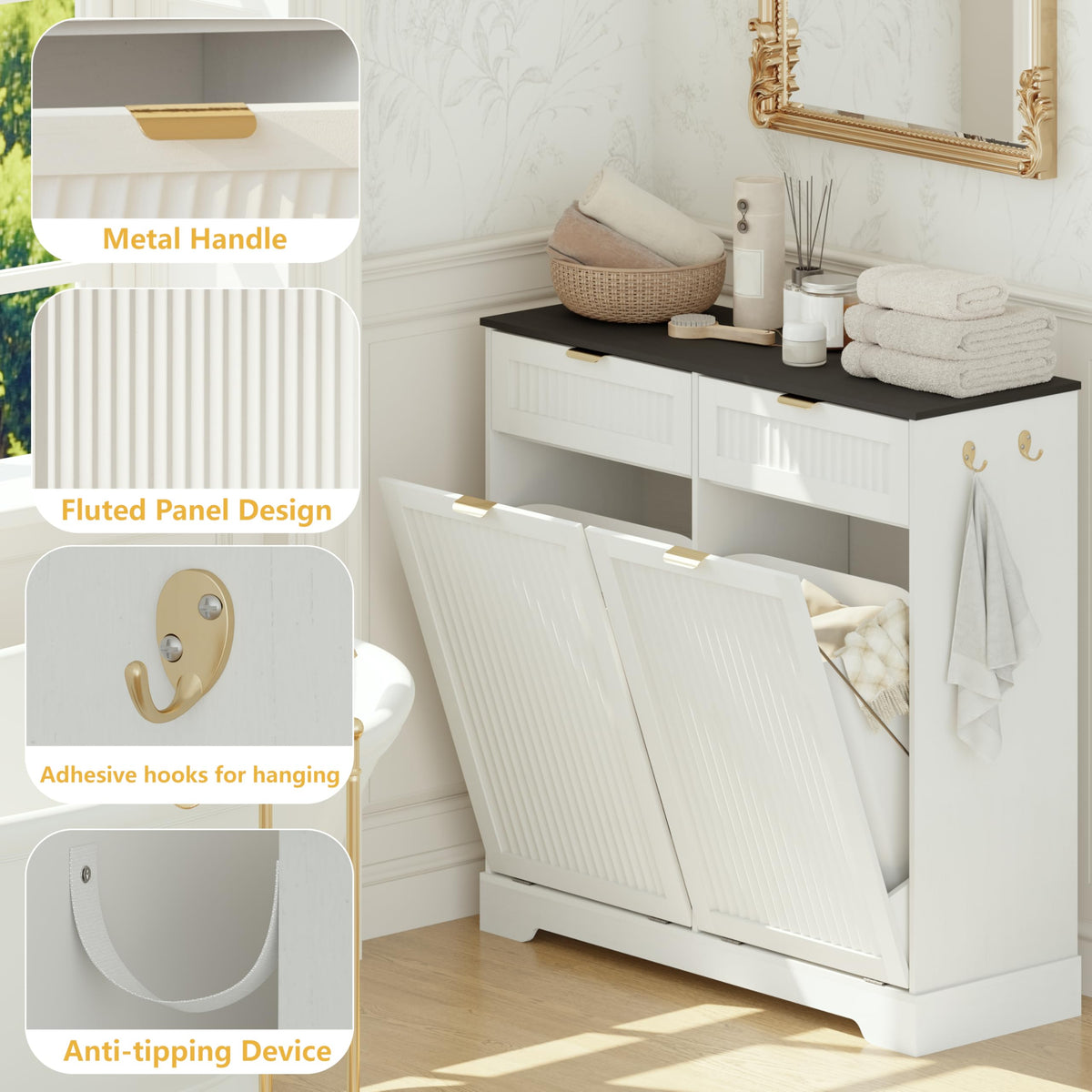 13 Gallon Tilt Out Trash Can Cabinet with Drawer K183