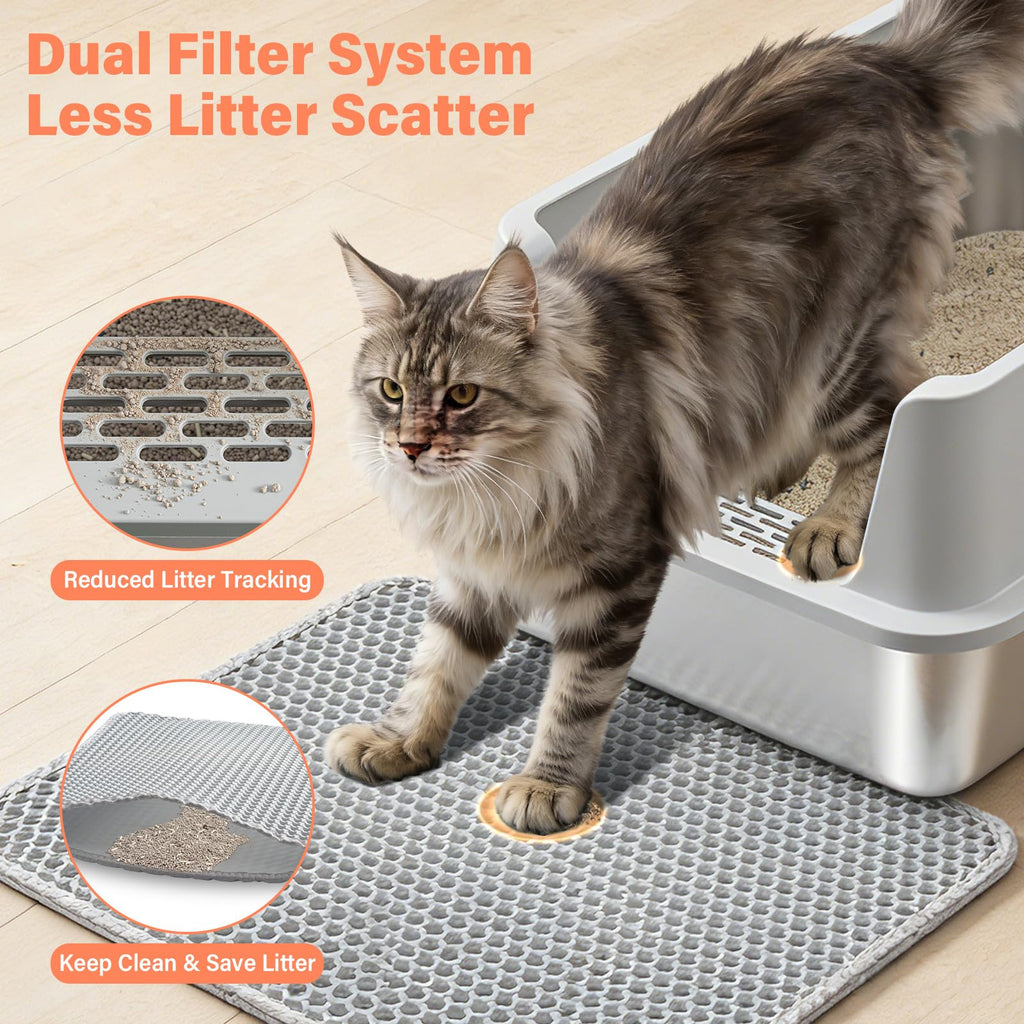 XL Stainless Steel Cat Litter Box with Lid and Scoop Z29226