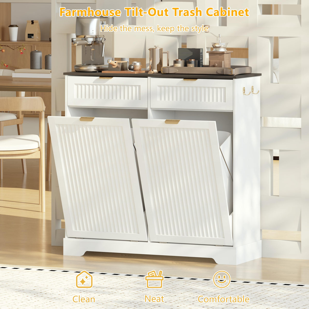 13 Gallon Tilt Out Trash Can Cabinet with Drawer K183