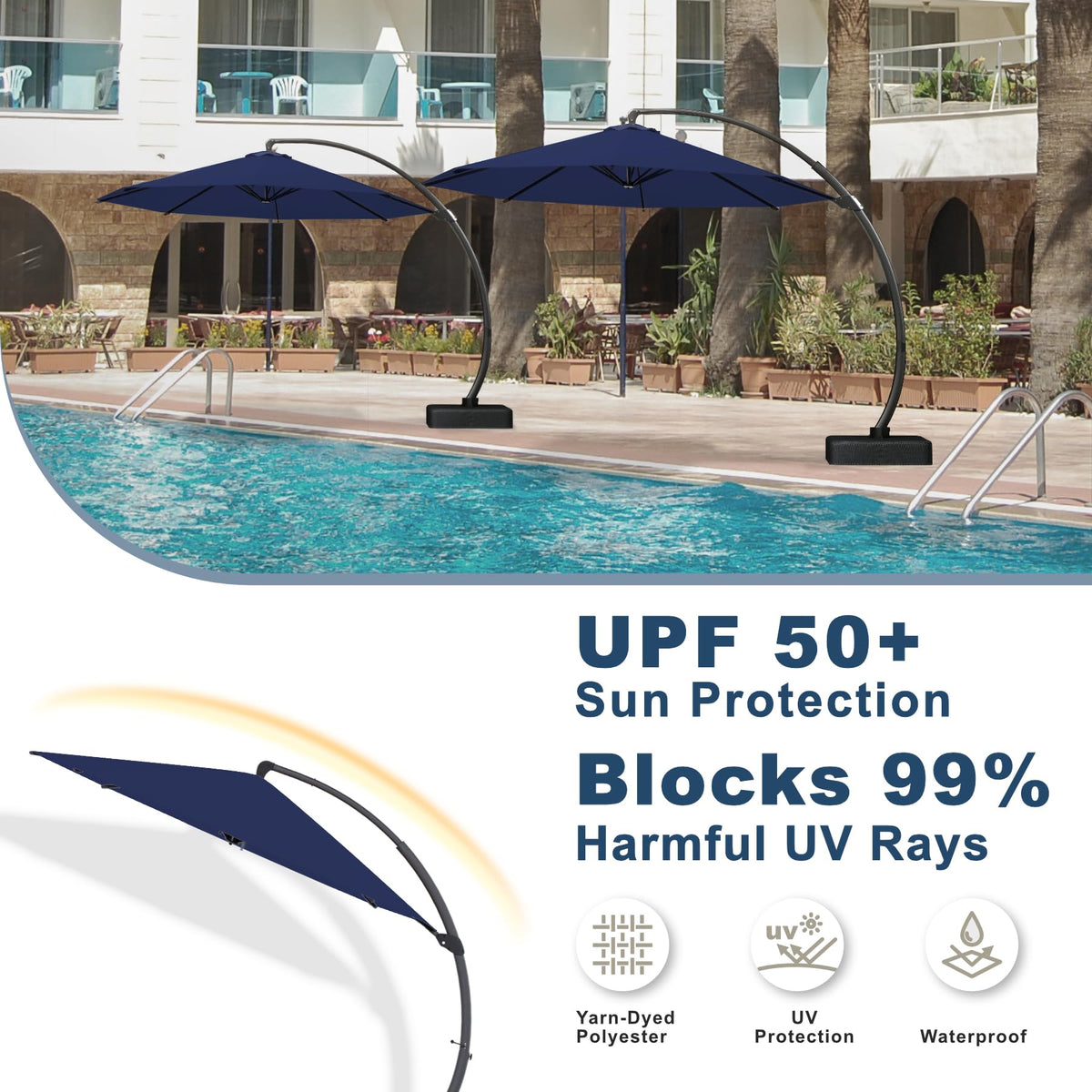 11FT Navy Blue Aluminum Cantilever Umbrella with Base L3977