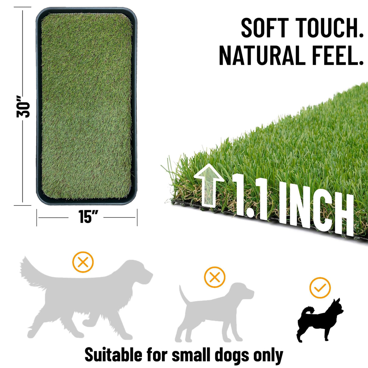 Artificial Grass Puppy Potty Training Pad with Tray, 15" x 30" Reusable M5944