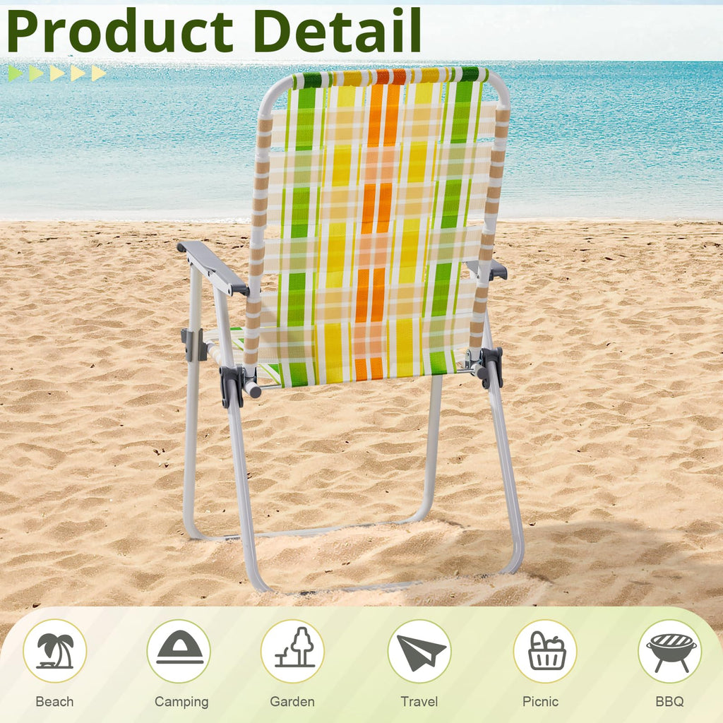 Set of 2 Webbed Folding Beach Chairs Yellow & Green W687733