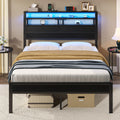 Queen Bed Frame with LED Lights and Charging Station E388026