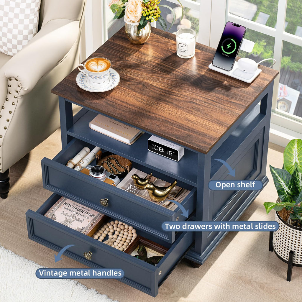 Blue 2 Drawer Wood Nightstand U51006