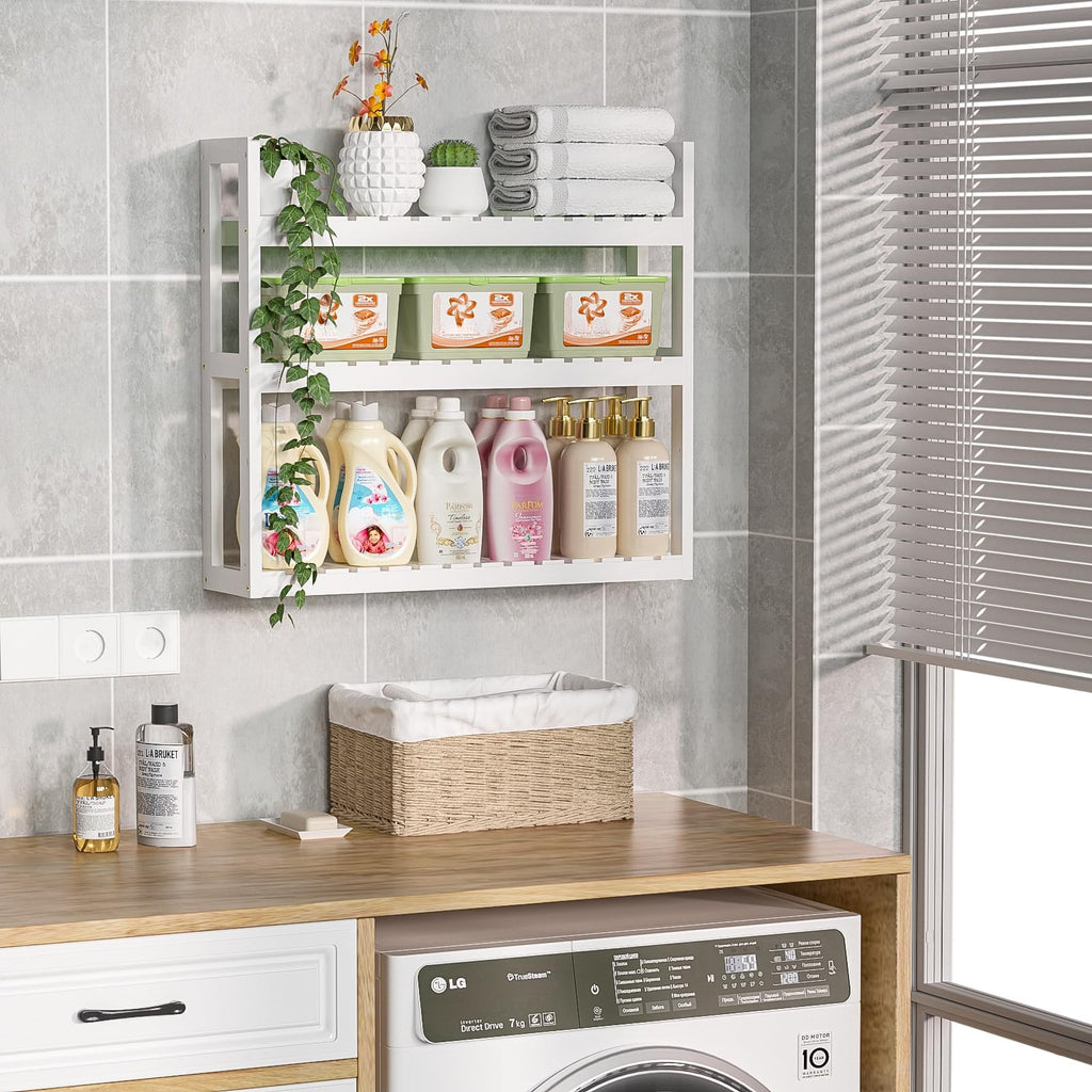 White 3 Tier Bamboo Bathroom Shelves G64885