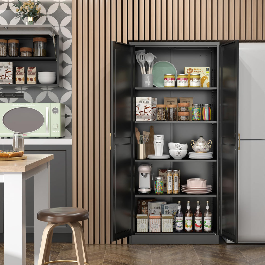 71" Metal Pantry Storage Cabinet with Doors & 4 Adjustable Shelves R48757