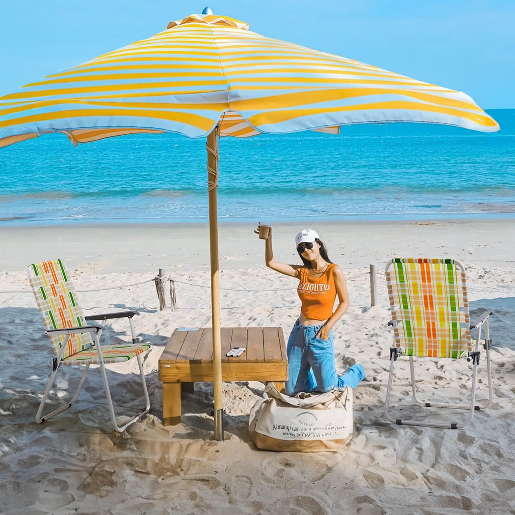 Set of 2 Webbed Folding Beach Chairs Yellow & Green W687733