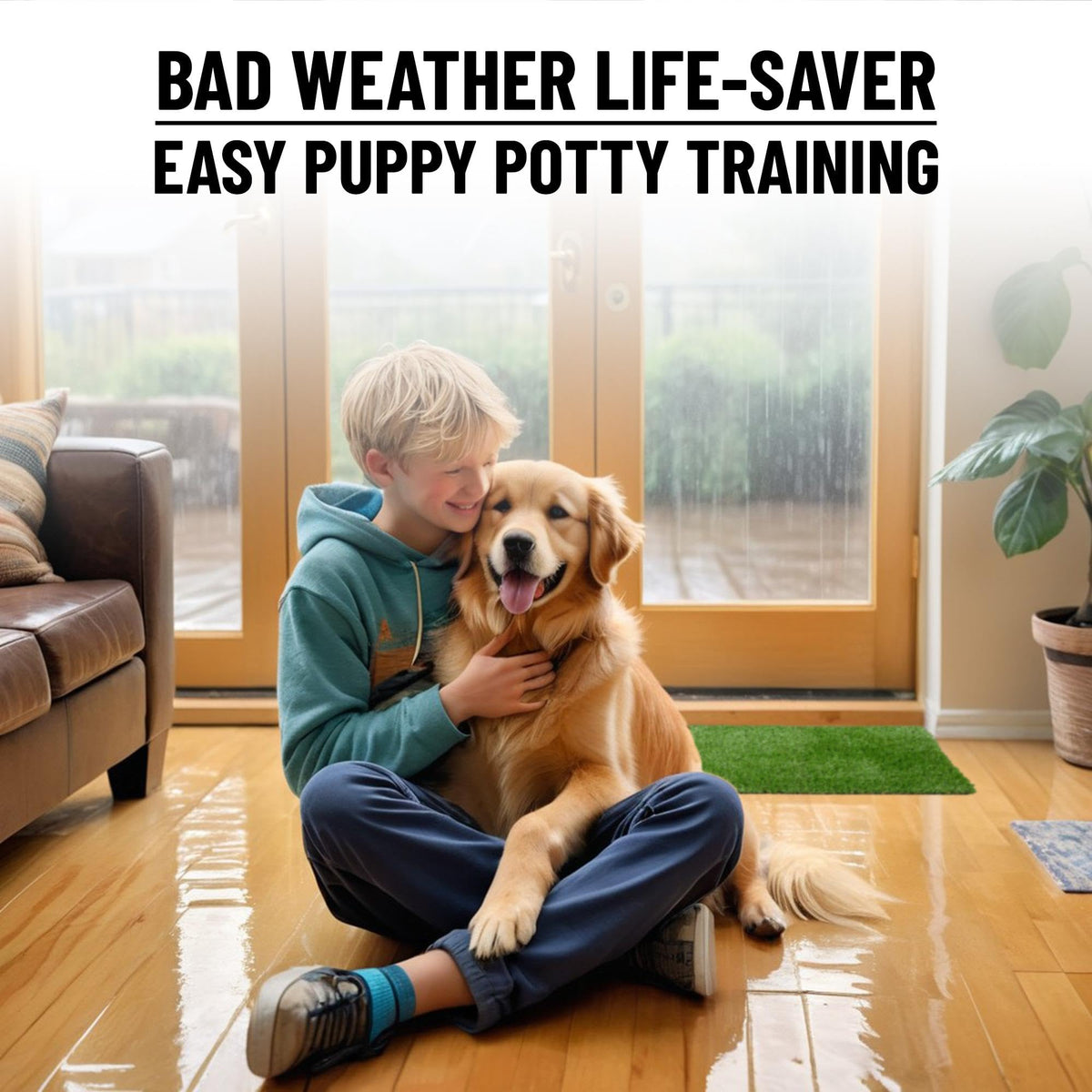 Artificial Grass Puppy Potty Training Pad with Tray, 15" x 30" Reusable M5944