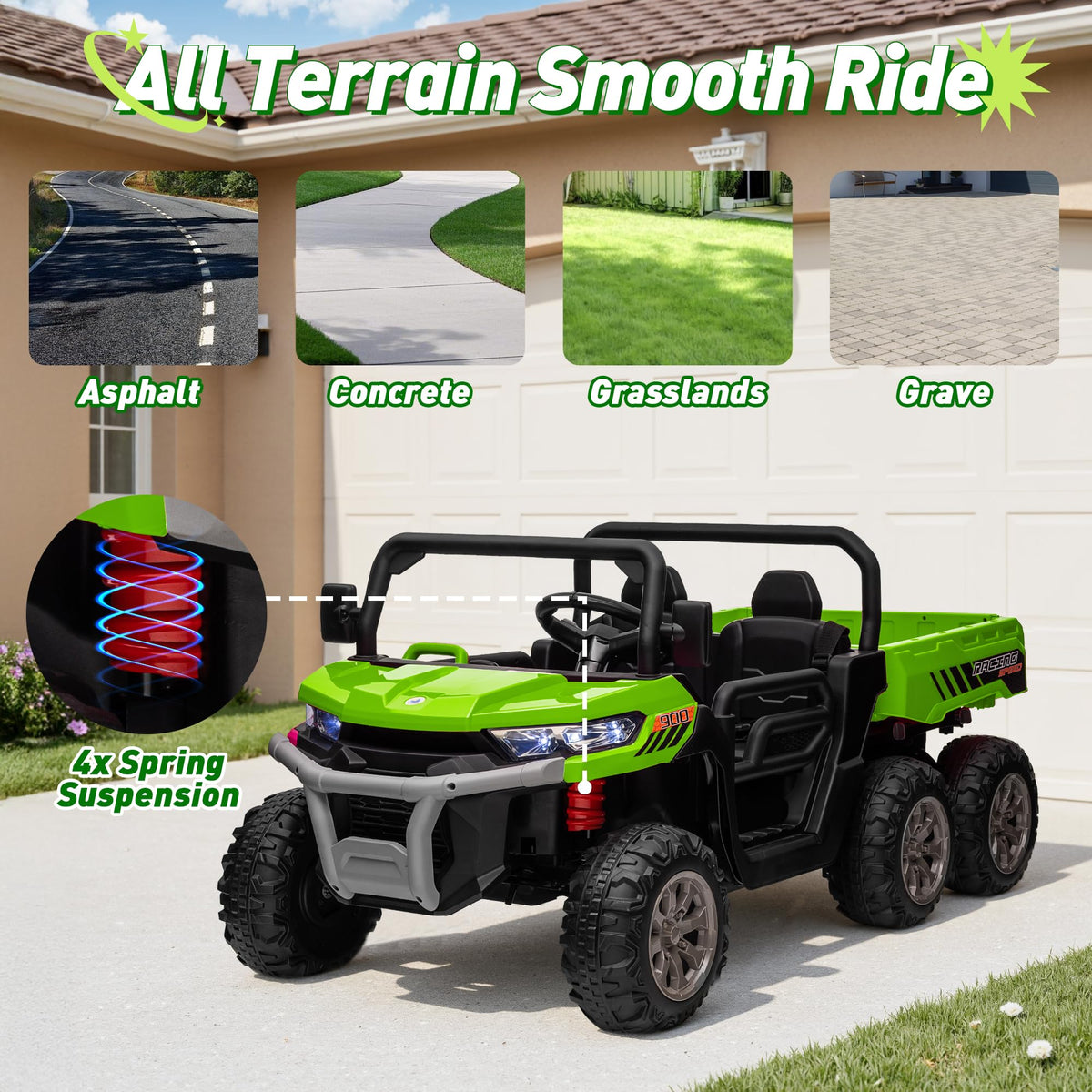 24V 2 Seater 4WD 6-Wheels Battery Powered Ride On Dump Truck A64984