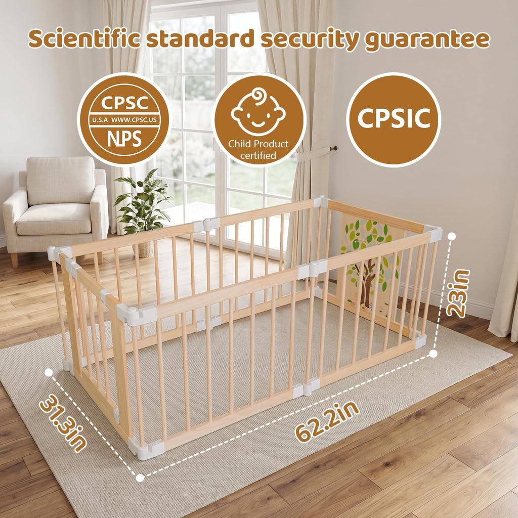 Foldable Wooden Baby Playpen with Adjustable Size and Shape W250859