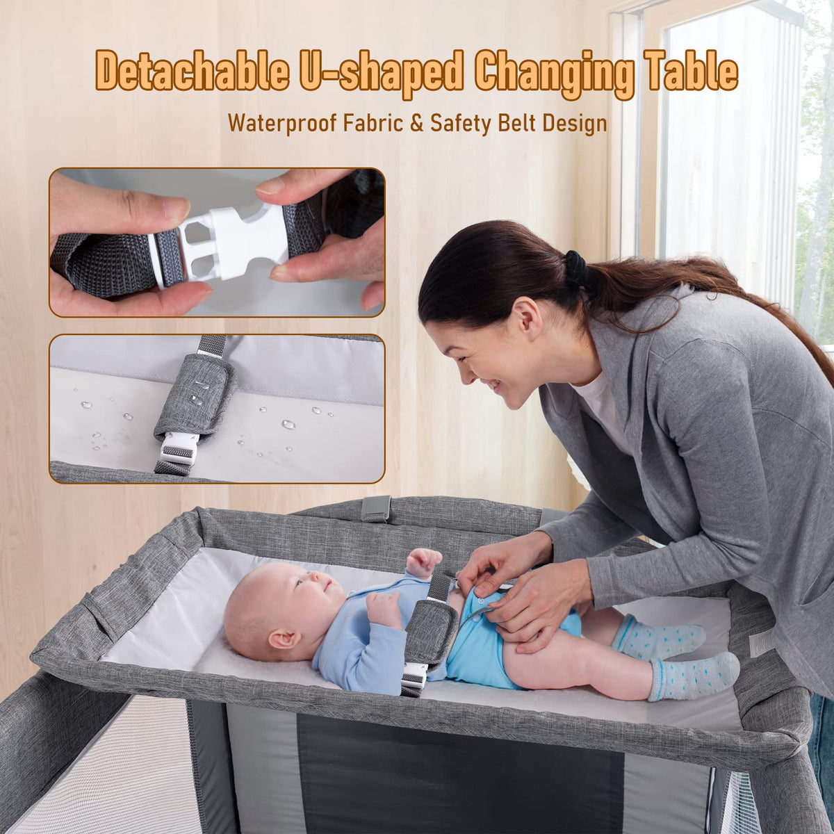 5-in-1 Baby Bassinet Bedside Sleeper Playard B556