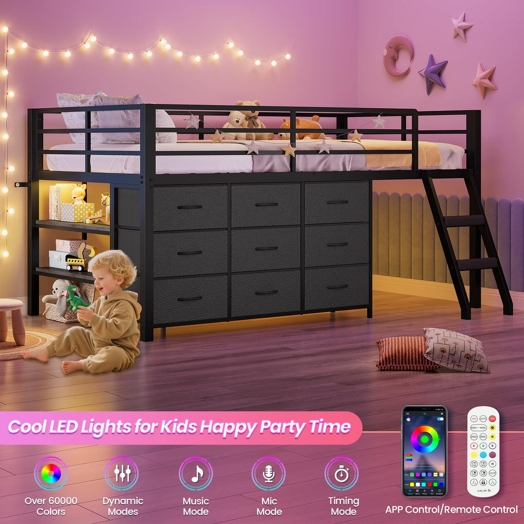 Twin Size Loft Bed with 9 Storage Drawers C826494