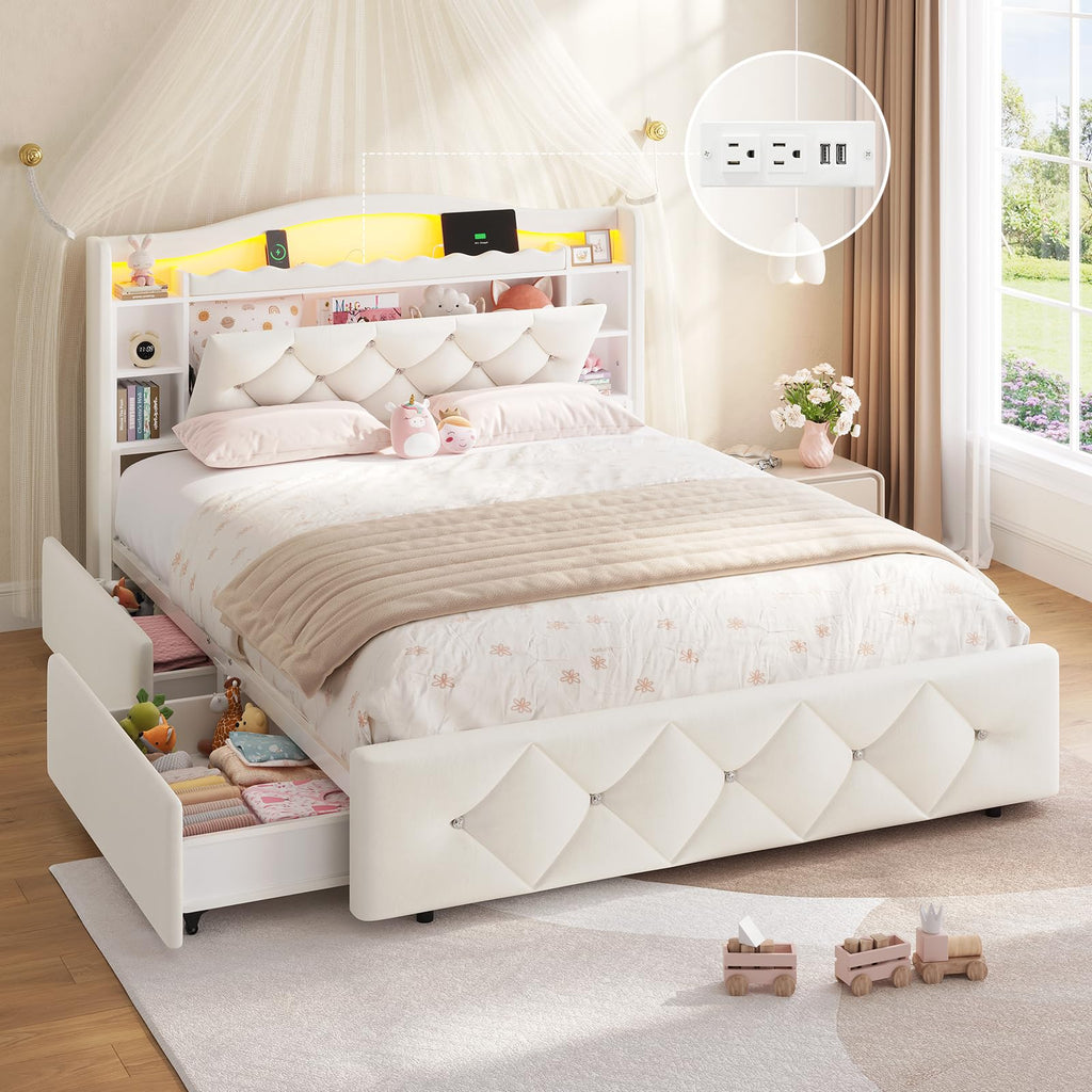 Full Size Velvet Upholstered Platform Bed with 4 Storage Drawers U99026