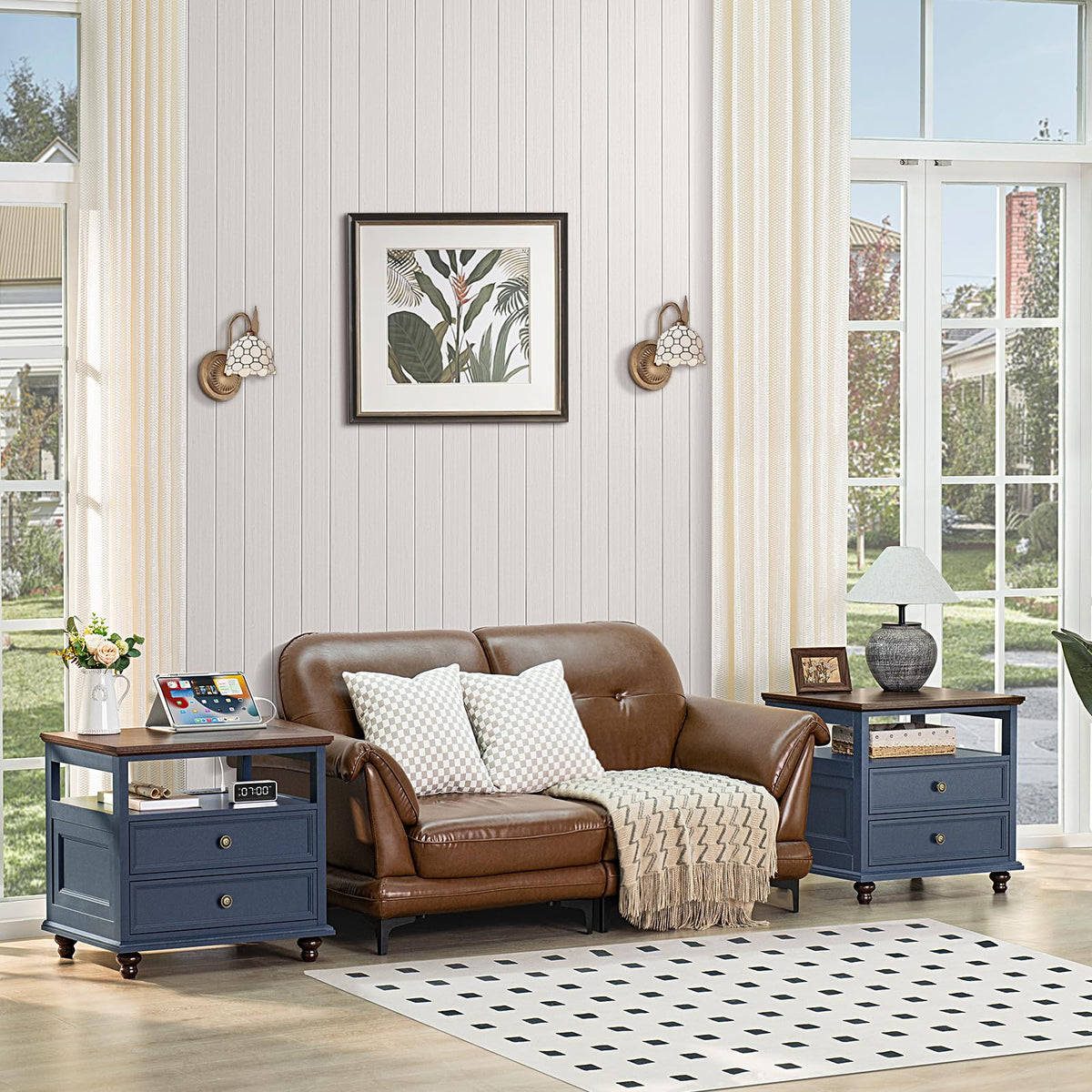 Blue 2 Drawer Wood Nightstand U51006