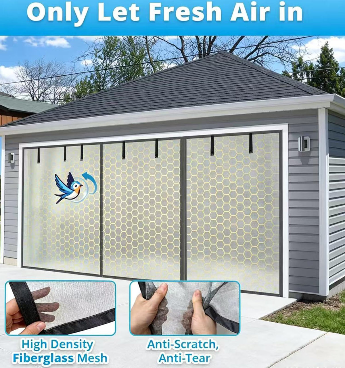 16x8FT Sliver Grey Magnetic Garage Door Screen with Fiberglass Mesh O41033