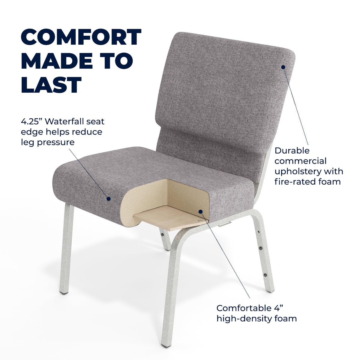 4 Pack Stacking Church Chair in Gray Fabric O91310