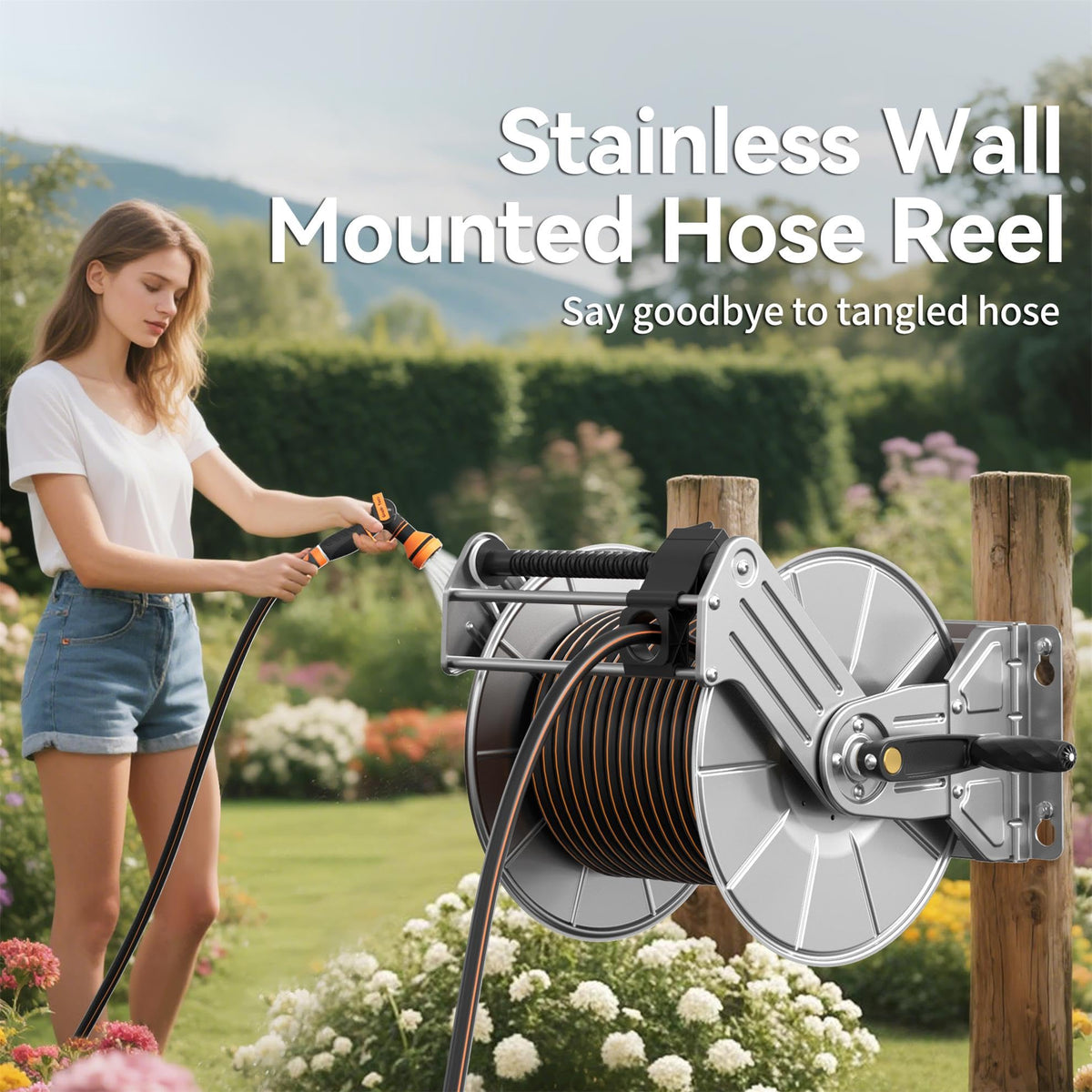 Wall Mounted Stainless Steel Garden Hose Reel S2116