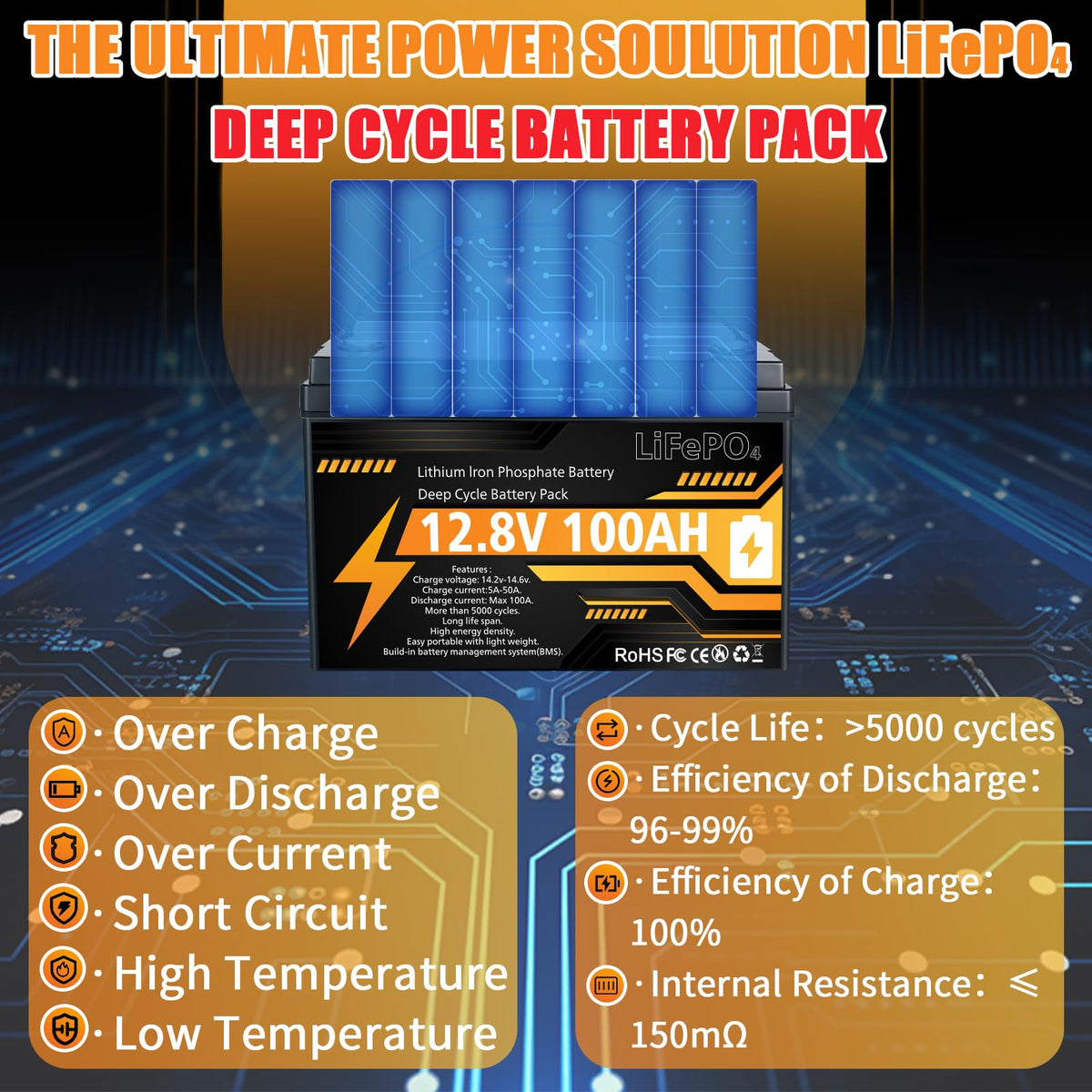 12V 100Ah LiFePO4 Deep Cycle Battery D869