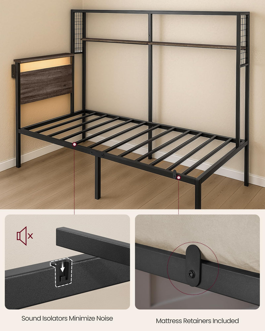 Twin Size Metal Bed Frame with Headboard L1957