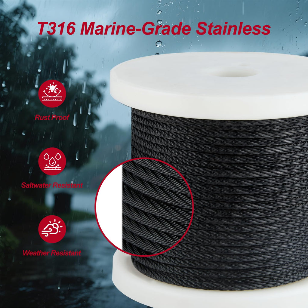 Black 1/8in T316 Stainless Steel Wire Rope T89936